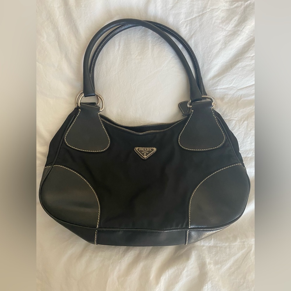 Vintage Prada Leather and Nylon Handbag as seen on Madison Beer